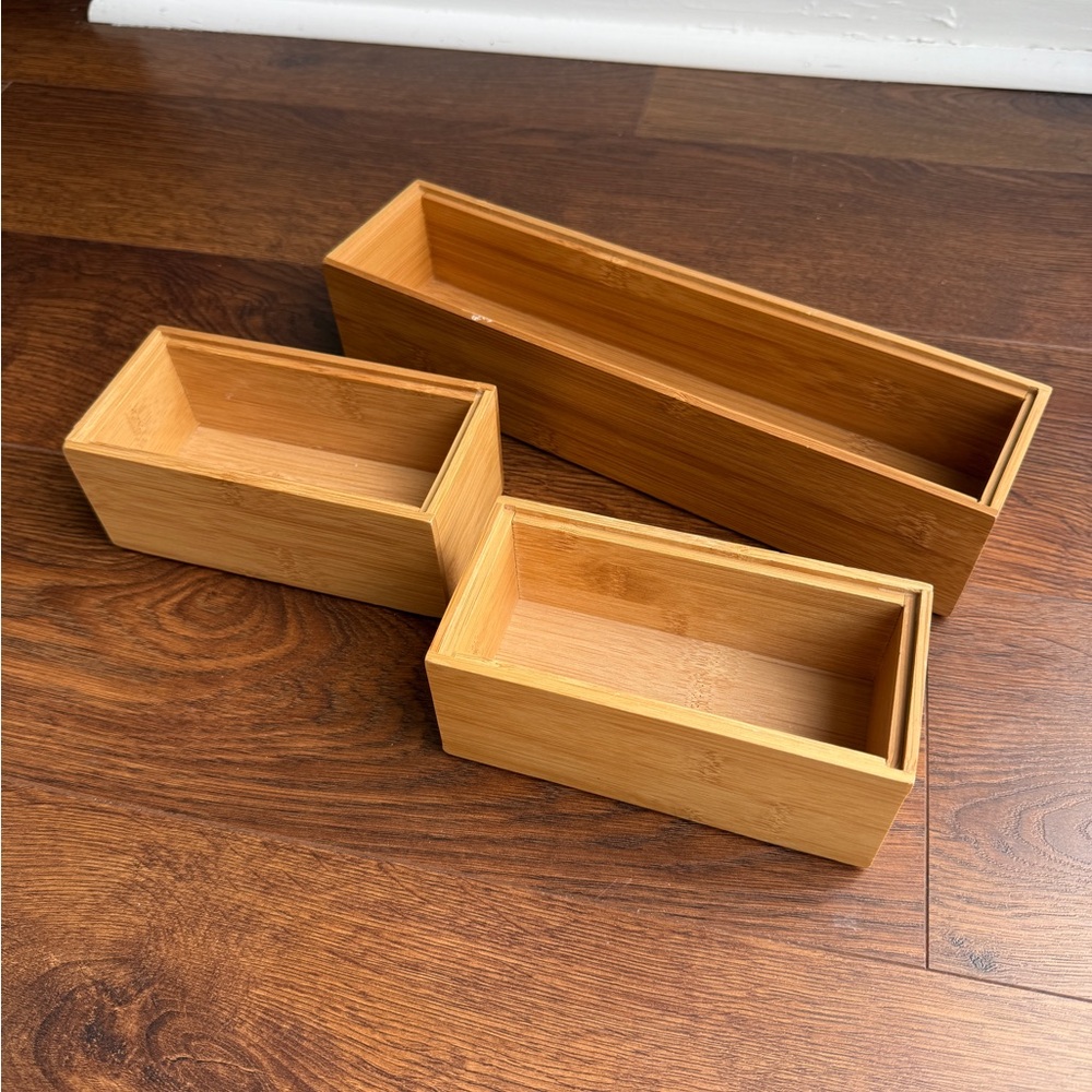 Natural Bamboo Drawer Organizer Set